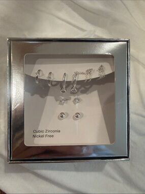 Silver Cubic Zirconia & Hoop Earring Set - Nickel Free